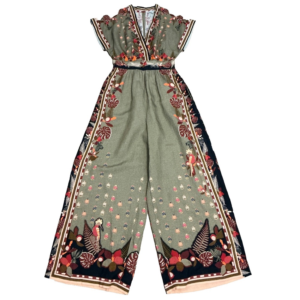 Ranna Gill Anthropologie Bohemian Wide Leg Jumpsuit Womens XS Floral Pleated Art